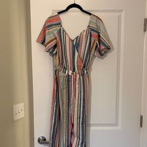 indulge Multicolor Vertical Stripe V-Neck Jumpsuit